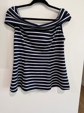 Anthropologie Navy & White Striped Off-Shoulder Top